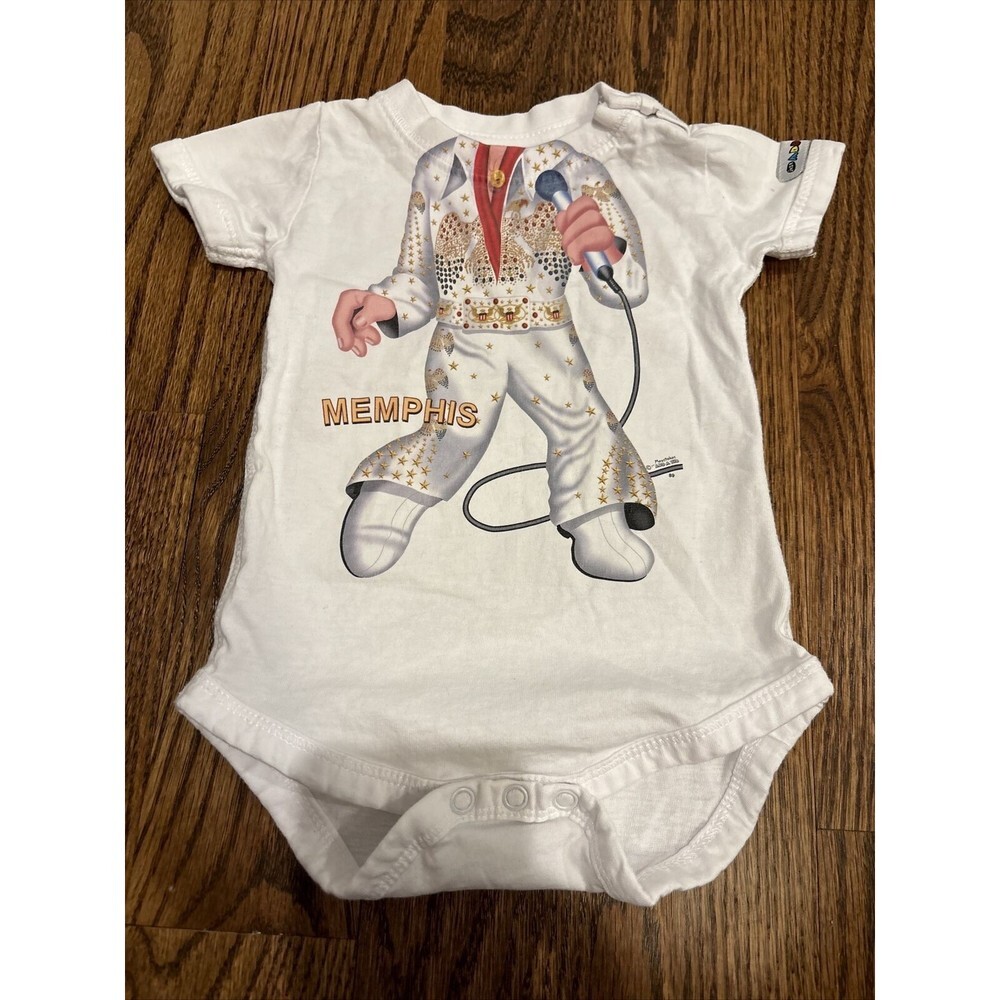 New Elvis Las Vegas Graphic Short Sleeve Bodysuit White 6M